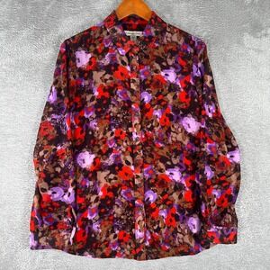 Coldwater Creek Button‎ Shirt Womens Medium Floral Print Red Purple Blouse